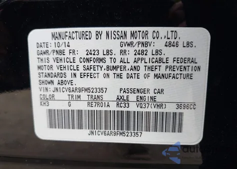 2015 Infiniti Q40 from USA, damaged, VIN JN1CV6AR9FM523357